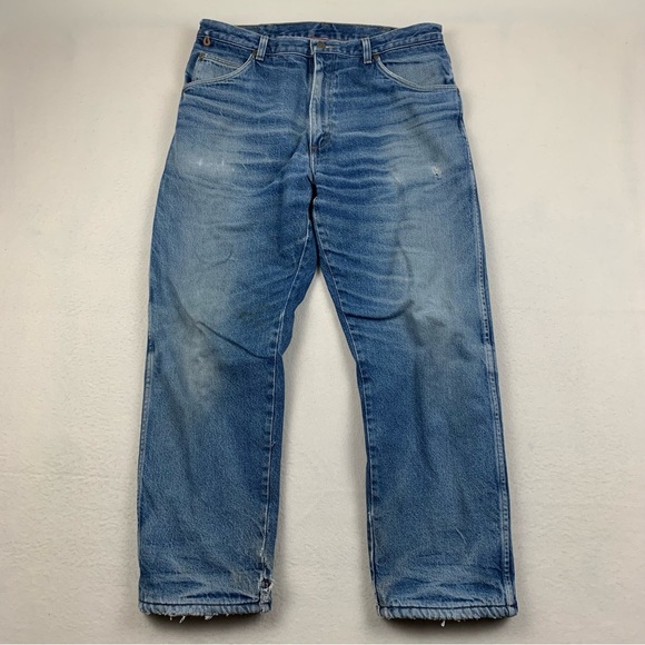 Wrangler Rugged Wear Lined Jeans Mens 36x29 Flannel Denim‎ Outdoor Mechanic Work - Picture 1 of 12